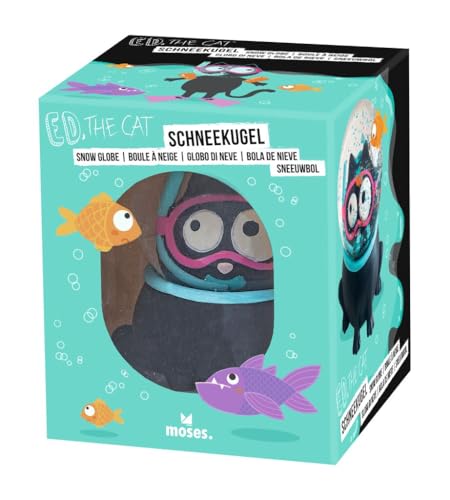 moses. Ed, The Cat Schneekugel, Schüttelkugel im Katzen Design mit Glitzer und farbigen Glitter-Fischen, lustige Katzen-Schneekugel, Glitzerkugel als Geschenk für Katzen-Fans