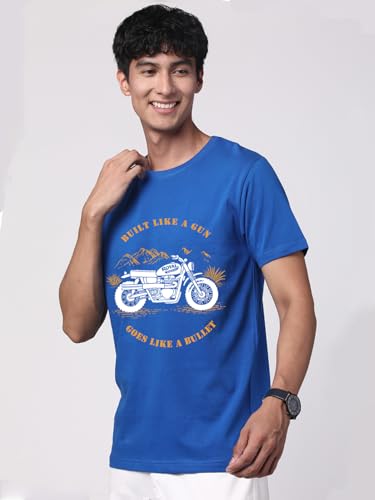 Image of ADRO Men's Royal Bike Design Printed 100% Cotton T-Shirt - Regular Fit, Printed T-Shirts for Men