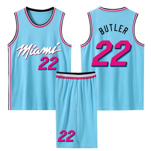 Camiseta De Baloncesto para Niños Adulto 2 Piezas #22 Camiseta Sin Mangas Y Pantalones Cortos Conjunto De Chaleco Deportivo Uniforme De Baloncesto Juvenil,Blue-L