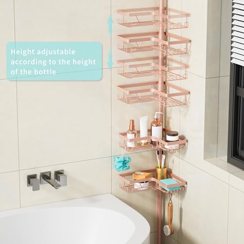 Image of KEGII Corner Shower Caddy Tension Pole - 4-Tier Rustproof Bathroom Organizer, Floor to Ceiling Shower Caddy 25-114.2 inch, No Drilling Shower Storage Rack for Shampoo, Towels (Blush Nude)
