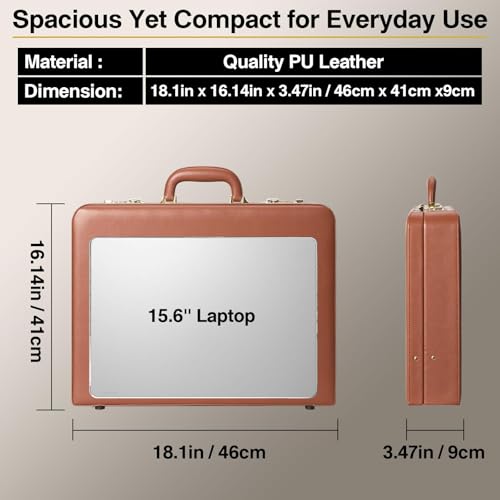 Briefcases for Men, Anti-Theft Dual Lock Briefcase with 16 Inch Laptop Compartment, Waterproof Faux Leather, Brief Cases Men with Multi File Organizer, Perfect for Office, Travel (Brown)3