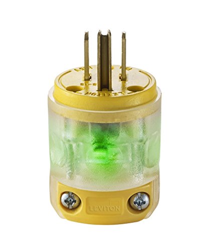Leviton 515PV-LIT 10 Pack 15 Amp Straight Blade Grounding Lighted Plug, Yellow