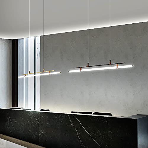 Fthome Nordic Linear Led Chandelier,Modern Dimmable Led Pendant Light For Office,Contemporary Acrylic Ceiling Hanging Lamp For Diningroom Livingroom Bedroom-Black 120X40Cm(47X16Inch) #TOP4