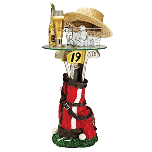 Design Toscano On Par Golf Bag Sculptural Glass-Topped Table,Full Color #TOP5