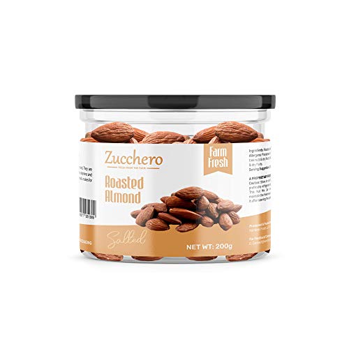 Image of Zucchero Premium California Roasted Almond, Lightly Salted, 200g - Protein Rich| Oil-Free Roasting |Slow baked Nuts | Earthy Flavour | No Oil