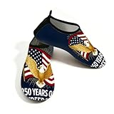 Strand-Wasserschuhe für Damen und Herren, schnell trocknend, atmungsaktiv, Schwimmsocken, rutschfeste Barfußschuhe für Pool, Surfen, 250 Jahre Jahrestag der Freiheit, Adler, schwarz / goldfarben, 39