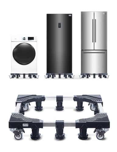 BLACK+DECKER Full-Size Multi-Functional Stand with Wheels, 4'H Major Appliance Pedestal Dolly Stand with Anti Vibration Pads, Supports 700 lbs., Adjustable 24-31', Stainless-Steel Frame, BWS24, Black