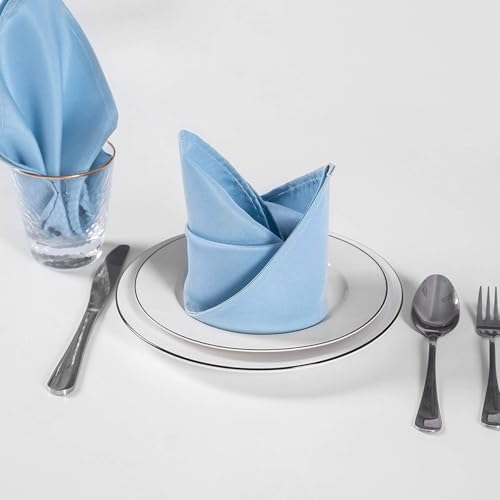 Image of Dining Table Napkins Polycotton Set of 6 Cloth Napkins for Dining Table Dinner Napkins Cloth 17x17 Inches for Party Wedding Cocktails Restaurant Decoration Regular Use Napkins-Light Blue