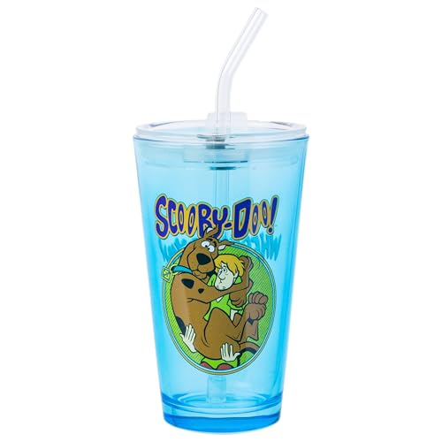 Silver Buffalo Scooby-Doo Pint Glass with Lid and Glass Straw Featuring Shaggy and Scooby-Doo, 16 Ounces by Silver Buffalo - Used condition - US$8.20