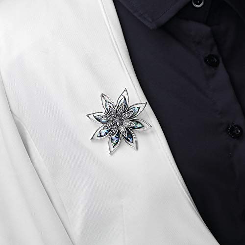 Image of Ladies Men's Universal Brooch Party diamond-set jewelry Brooch Pin Delicate gift for Valentine's Day-Blue Flower Brooch for Women - Large Floral Lapel Pin, Nature-Inspired Dress Accessories with Light Wave Design
