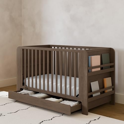 Image of Graco Read-with-Me 4-in-1 Convertible Crib with Drawer - GREENGUARD Gold Certified Converts to Toddler Bed, Daybed, and Functional Bookshelves (Hazelnut)