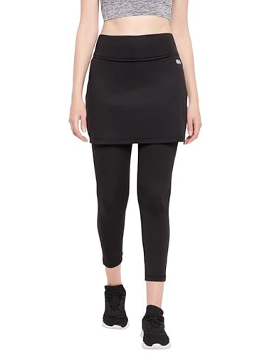 Women's Snug-Fit High Rise Active Skirt with Attached Tights in Black