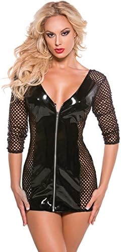 VINYL & FISHNET MINI DRESS BLACK
