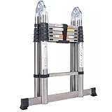 Escalera telescópica gruesa extensible de acero inoxidable con marco en A, más resistente y duradera que la escalera de aluminio de 3,8 m