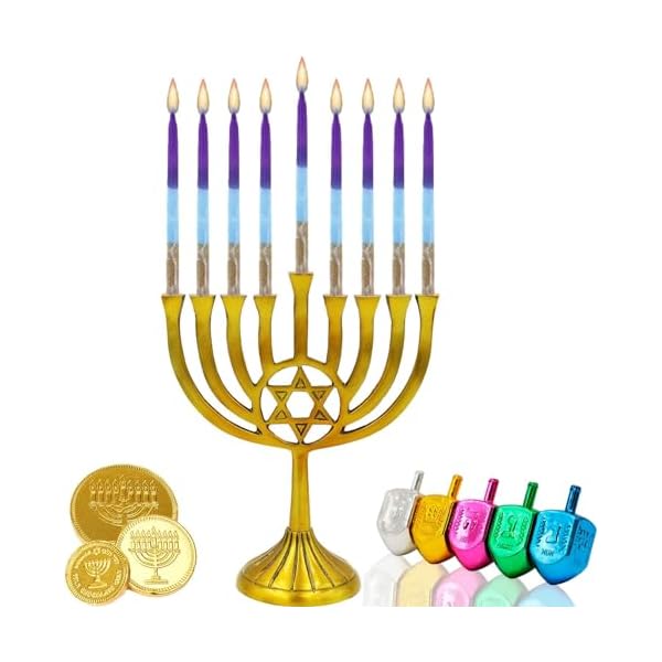   Hanukkah-Candles-Decorative-with-Purple-Blue-Green-Frosted-Stripes