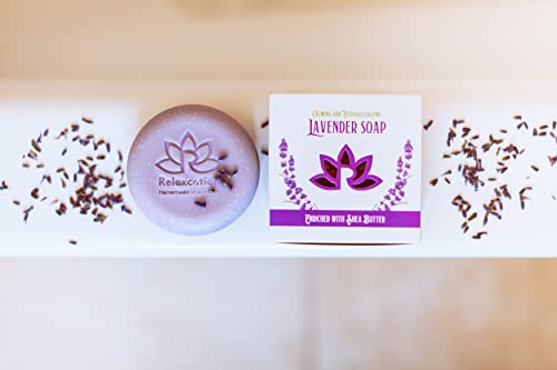 Relaxcation Lavender Soap Bar With Essential Lavender Oil And Shea Butter - Calming And Hypoallergeniс Natural Cold Process Soap - Handmade In Usa (Lavender Round Soap) #TOP2