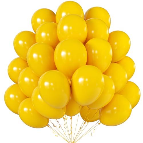 Image of KALOR 12 Inch Lemon Yellow Balloons, 50 Pcs Latex Helium Balloons for Kid's Birthday Party, Baby Shower, Wedding, Graduate Party Decorations