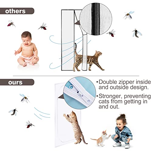 38" x 83" Cat Resistant Door Screen- Cat Resistant Mesh Screen with Zipper to Stop Cats Running Out- Pet Door Screen Cats Screen Door with Hook and Loop Tape for Cat Pet Home Living Room Doors - Image 3