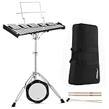 Eastar Professional 32 Note Glockenspiel Xylophone Bell Kit Percussion Kit with 8 Inch Drum Practice Pad...