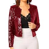 Blazer à sequins scintillants : Ce blazer à sequins pour femme présente des sequins brillants et une coupe courte ouverte sur le devant, pour un style élégant et captivant. Idéal pour un look tendance et chic décontracté.