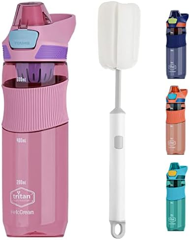HAITENZ Sports Water Bottle Kids 650ML,Kids Water Bottles BPA Free,Leak Proof Drinks Bottle,Childrens Girls Boys Water Bottle with Filter,Long Brush,Handle,Tritan Bottle for School, Running,Gym(Pink)
