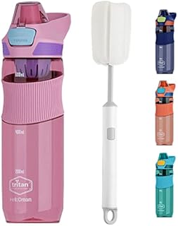 HAITENZ Sports Water Bottle Kids 650ML,Kids Water Bottles BPA Free,Leak Proof Drinks Bottle,Childrens Girls Boys Water Bottle with Filter,Long Brush,Handle,Tritan Bottle for School, Running,Gym(Pink)