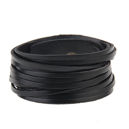 Gelconnie Black Multilayer Leather Wrap Bracelet Cuff Bangles Handmade Jewelry Adjustable Wristband For Men, Women Lpb241-Black-1-1 #TOP3