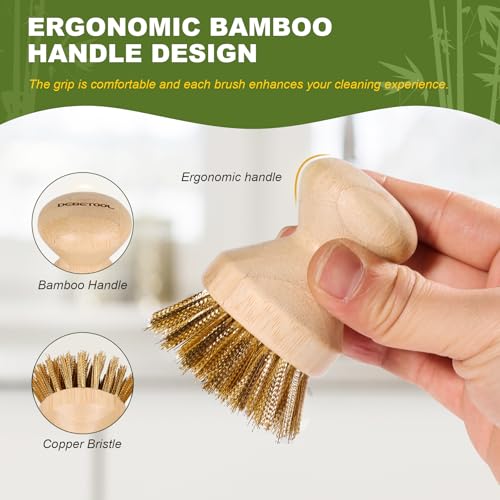 DEBETOOL Cast Iron Brush with Brass Bristles & Natural Bamboo Handle - Heavy Duty Cast Iron Cleaner Scrubber for Woks, Griddles, BBQ Grills, Grill Pans - Effortless Cleaning & Maintenance