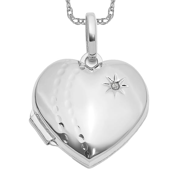 IceCarats 14K Solid White Gold Diamond Heart Love Personalized Photo Locket Necklace Picture Pendant Charm