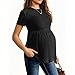 Womens Ribbed Maternity Tunic Shirts, Short Sleeve Round Neck Cable Knit Pregnancy Sweater Hide Belly Pregnant Mama Clothes Vestido para Embarazada Black S
