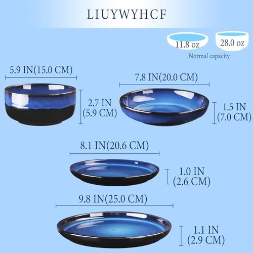 Image of Ceramic Dinnerware (16 pcs) Serve 4 people, Plates and Bowls Sets,Handmade Reactive Glaze Dishes Set, Chip Resistant and Scratch Resistant, for Oven & Dishwasher & Microwave Safe