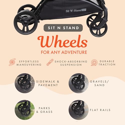 Image of Baby Trend Sit N' Stand 2.0, 5-in-1 Collapsible Sit and Stand Double Stroller with Bench and Standing Board, Compact Fold, Parent Console, Simple Grey