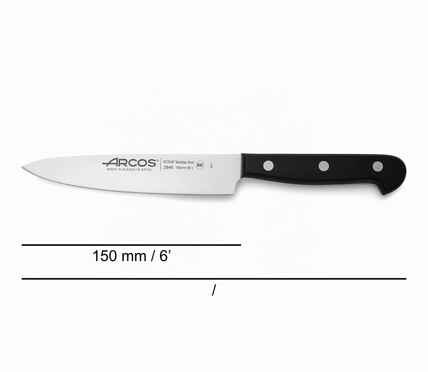 Arcos Serie Universal - Juego de Cuchillos de Cocina de 4 piezas (3 Cuchillos Cocineros + Tijeras) - Hoja de Acero Inoxidable NITRUM - Mango de Polioximetileno (POM) - Color Negro