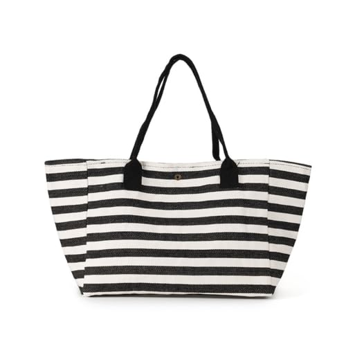Sac de plage rayé grande capacité fourre-tout en toile résistant pour les cours et les courses