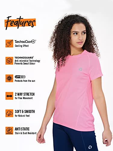 Image of TECHNOSPORT Womens Polyester Regular Fit Crewneck Half Sleeve Shirt Sleeve|WTW105