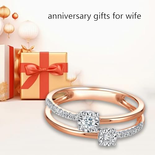 DIYA 2 CT Rose Gold Moissanite Engagement Ring for women S925 Sterling Silver Moissanite Round Wedding Ring Guard Double Rings Vintage Ladies Dainty Anniversary Promise Jewelry Gift for Women Size 6-93