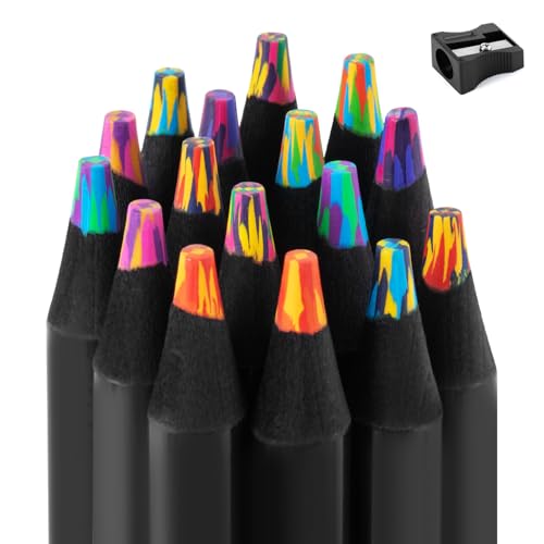 finenolo 16 Pieces Jumbo Rainbow Colored Pencils with Sharpener Stocking Stuffers for Kids Art Supplies for Drawing & Coloring Birthday Party Favors Classroom Pencils for Boys & Girls