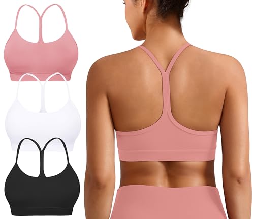 Image of MIRITY Padded Y-Back Sports Bra for Women - Racerback Low ImpactYoga Workout Top with Spaghetti Strap Pack of 3