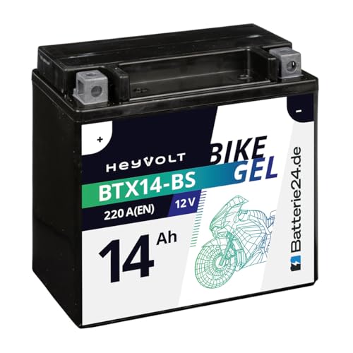 HeyVolt GEL Motorradbatterie 12V 14Ah BTX14-BS 51214 YTX14-BS GEL12-14-BS CTX14-BS WP14-BS