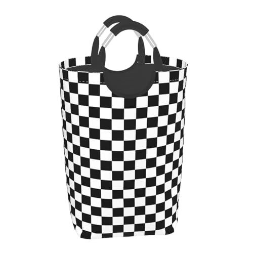 Libifall Black White Plaid Large Laundry Basket thumbnail 2