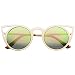 zeroUV - Womens Fashion Round Metal Cut-Out Flash Mirror Lens Cat Eye Sunglasses (Gold / Pink Green Mirror)