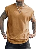 PLEPAN Men's Muscle Cotton Sleeveless Tank Tops Summer Breathable T Shirts Cap Sleeve Tee Brown Medium