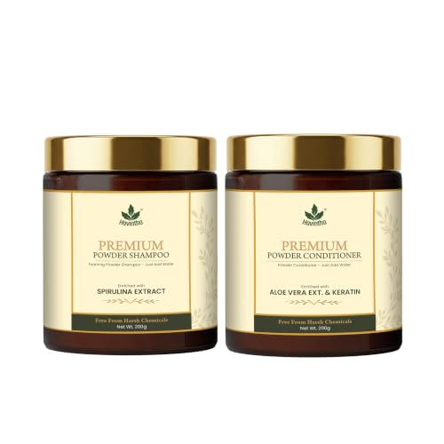 Image of Havintha Premium Powder-Based Shampoo & Conditioner Duo 200g Each | Complete Hair Care Combo for Anti Hair Fall, Anti Dandruff, Frizz Control & 72 Hrs Moisture Lock | Spirulina-Based Herbal Shampoo + Keratin-Based Conditioner with Shikakai, Aloe Vera & Methi