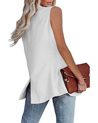 Cicy Bell Women's Sleeveless Blazer Vest Casual Open Front Single Button Summer Jacket With Pockets White #TOP2