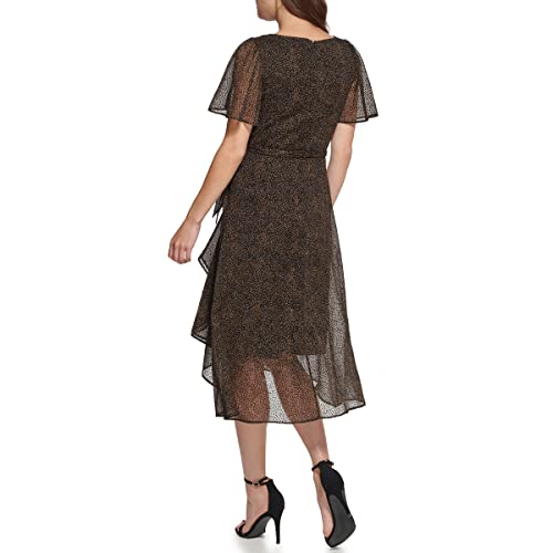 Dkny Women's Flutter Sleeve V-Neck Dress, Blk/Gold, 14 #TOP1