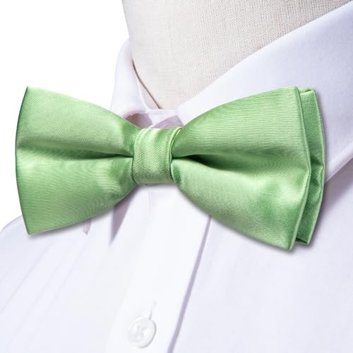 Image of Hi-Tie Pretied Bow Ties for Men Wedding Formal Bow Tie Handkerchief Cufflinks Lapel Pin Set Party Formal Mens Bowtie Set, Light Green Solid, Medium