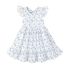 Girl Blue Floral White Dress