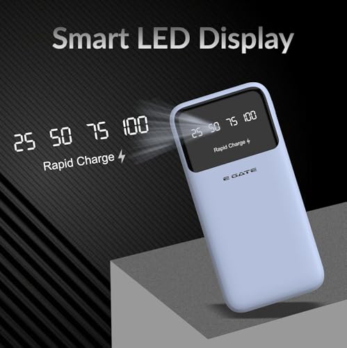 Image of 105P Powerbank 10000mAh Fast Charging | Built-in Lightening & Type C Cable for iPhone, Android, TWS etc Multi Device 22.5W Power Bank 5-in-1 Charger USB X 2, Type C X 2 & Lightening (Blue)