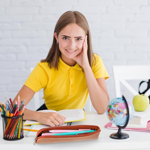 Amaxiu Slim PU Leather Pen Pencil Pouch, 2 Pcs Handcrafted Small Fountain Pen Holder Luxury Pen Case Thin Zipper Stationery Bag Vintage Pencil Organizer (Black+Brown) - Image 5