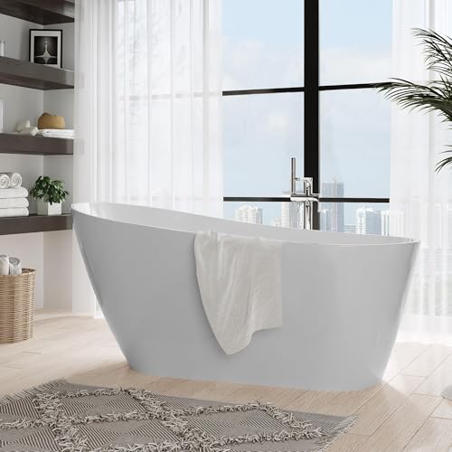 59" Acrylic Freestanding Bathtub, Deep Soaking Tub, High Back